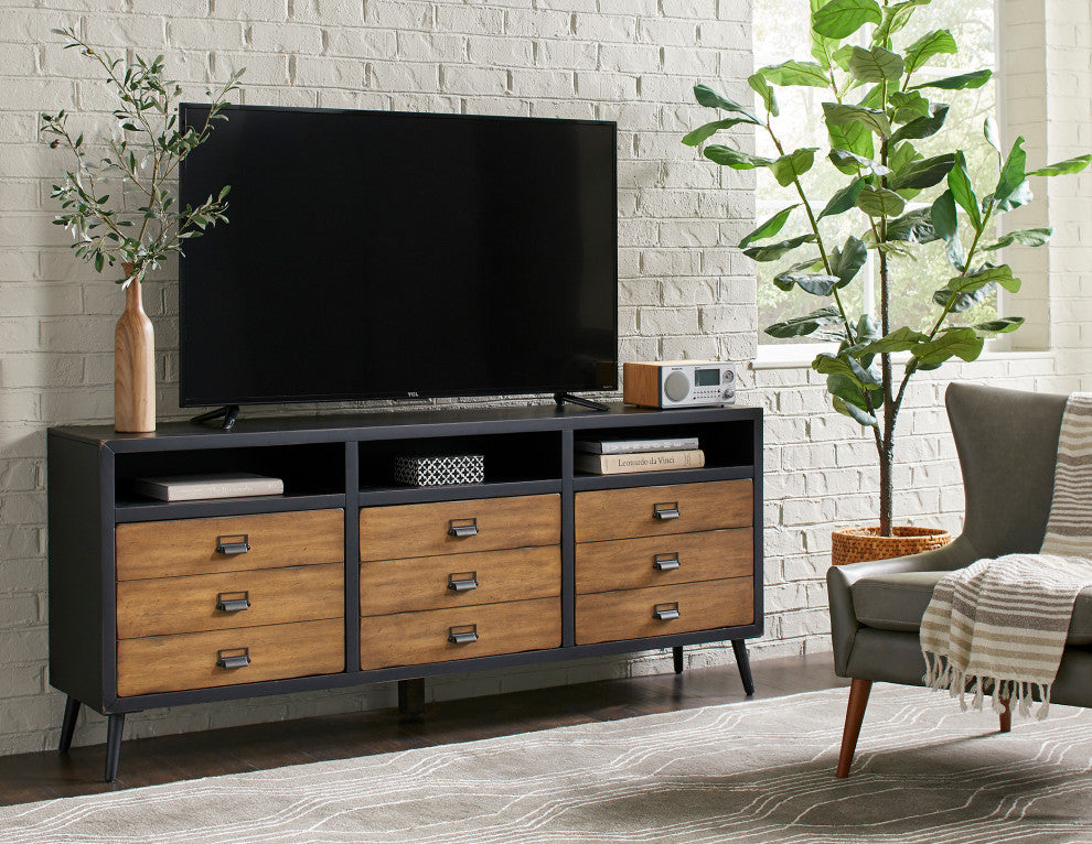 Mid-Century 70" TV Console, Entertainment Stand, Fully Assembled, Black