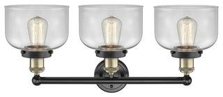 Edison Large Bell 3-Light 25" Vanity Light, Black Antique Brass With Clear Shade
