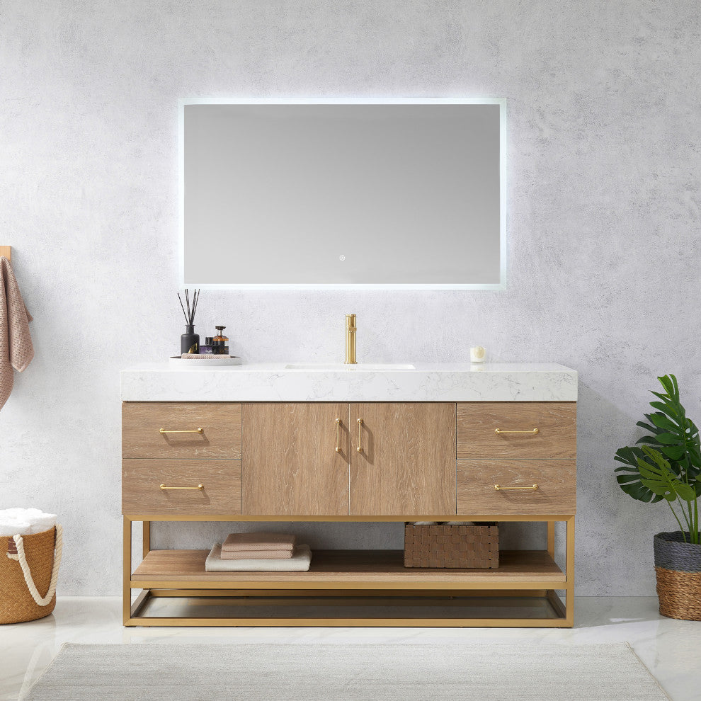 Alistair Vanity, North American Oak With Countertop, 60", With Mirror