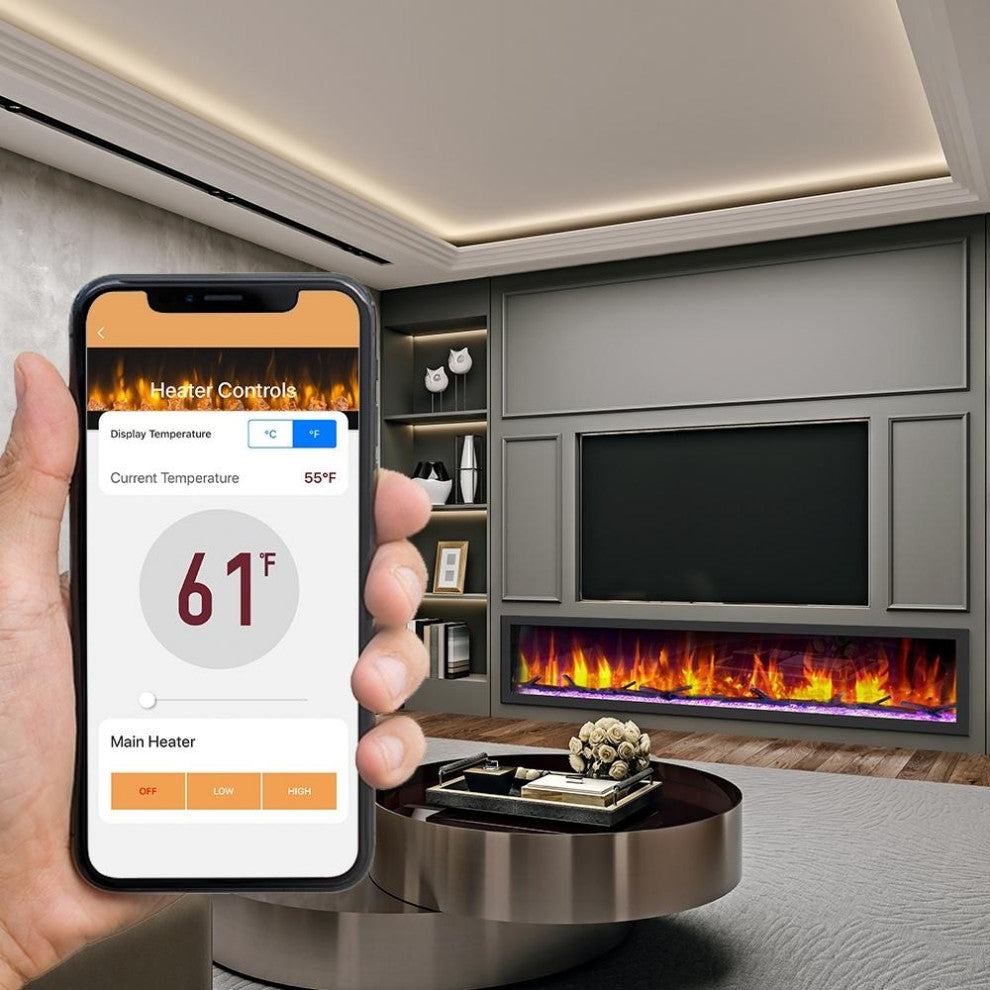 Dynasty Cascade Built-in Linear Smart Electric Fireplace, 52" Wide
