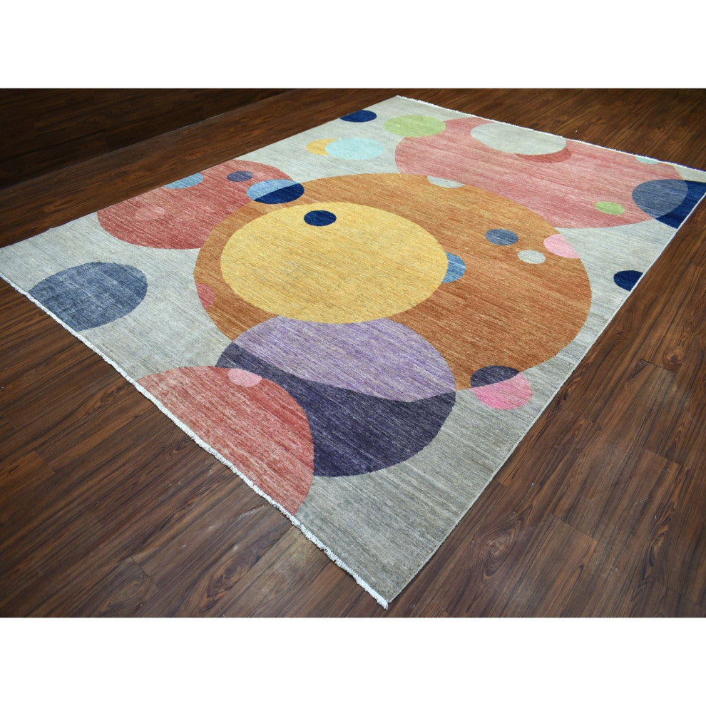 Colorful The Circles Densely Woven Hand Knotted Natural Dyes Wool Rug, 9'1"x12'