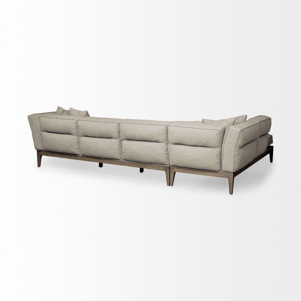 Denali III Beige Fabric, Solid Wood Frame Sectional Sofa, Cream/Brown, Left