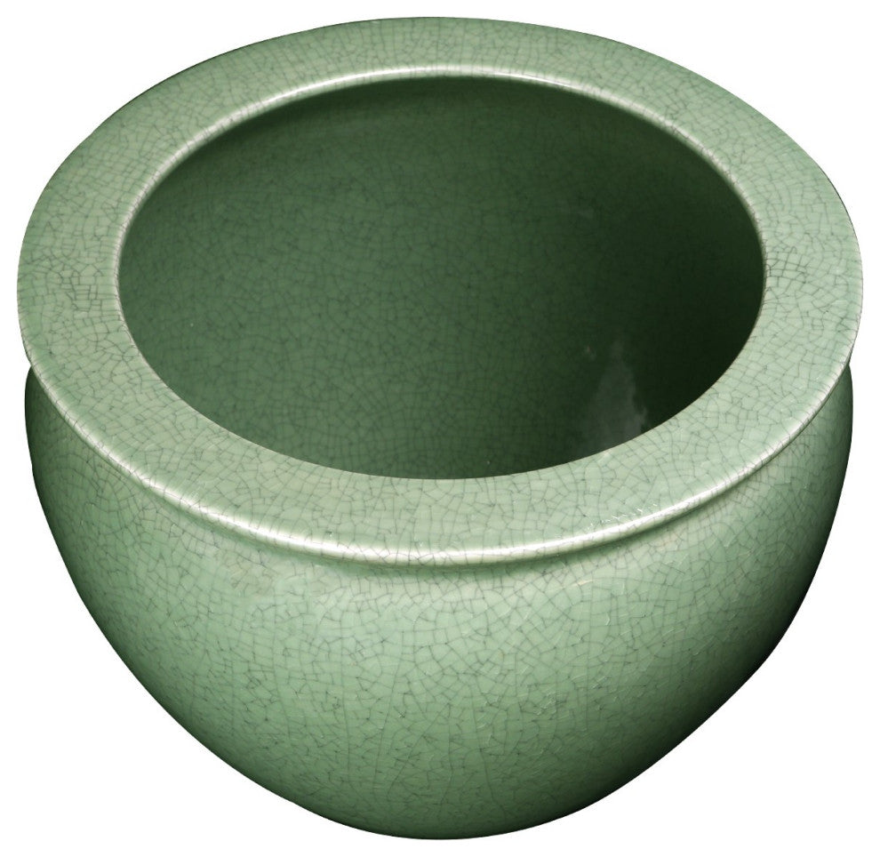 Chinese Porcelain Fish Bowl Planter, Celadon Crackle, 14"