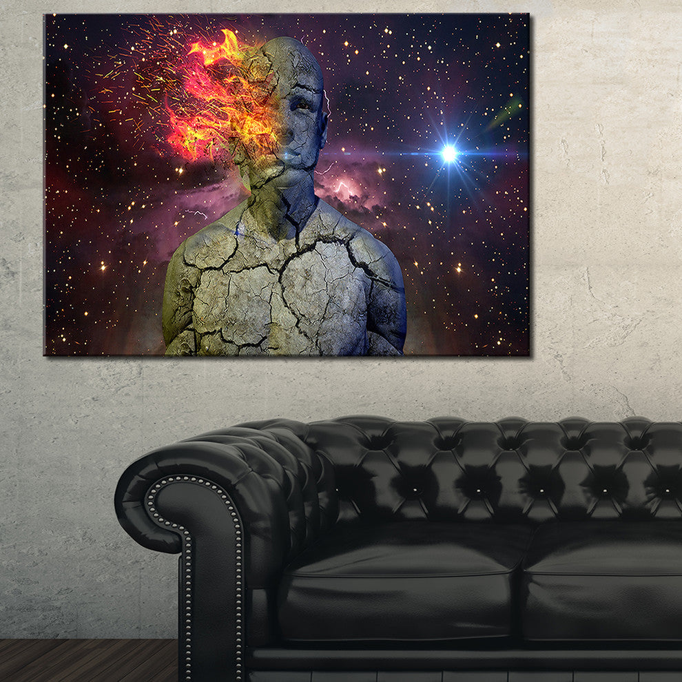 "Broken Human Body With Fire" Abstract Art Canvas Print, 32"x16"