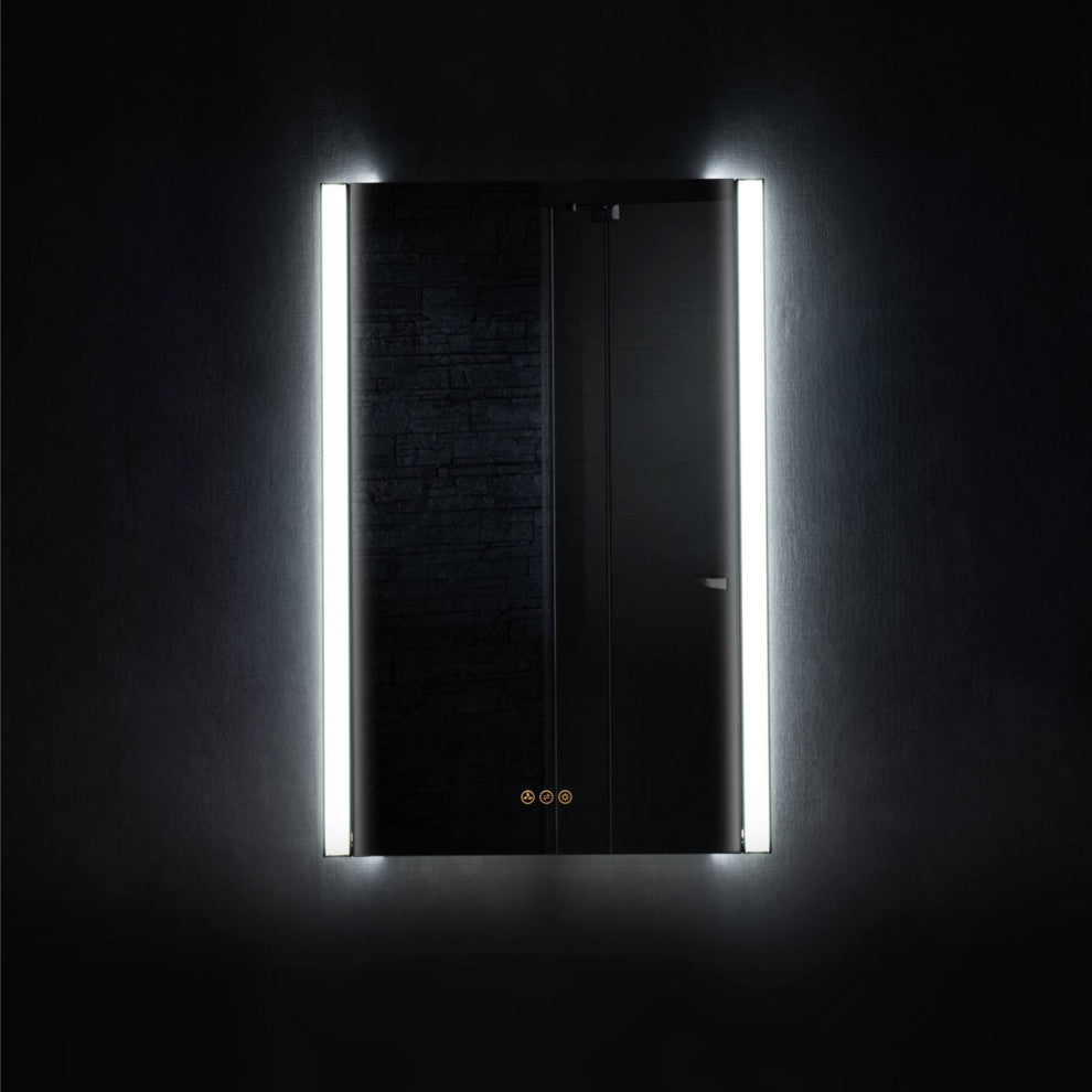 LED Antifog Bathroom Mirror, Dimmer, Adjustable Color, Matte Black, 20x32
