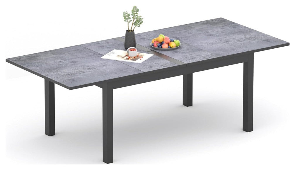 Modern Expandable Patio Dining Table with Weather-Resistant Top, Gray/63"-92"