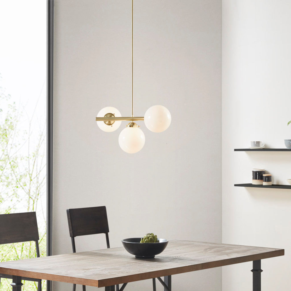 INK+IVY Aurelia Modern Globe Glass Chandelier, Gold/White, 3-Light