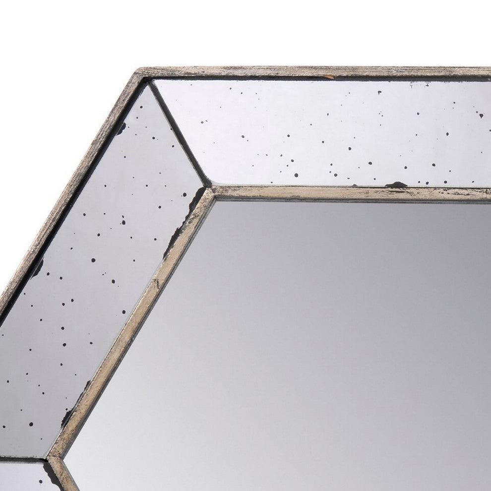 Benzara BM286130 21" Wall Accent Mirror, Raised Tray Edges, Hexagonal Mirror