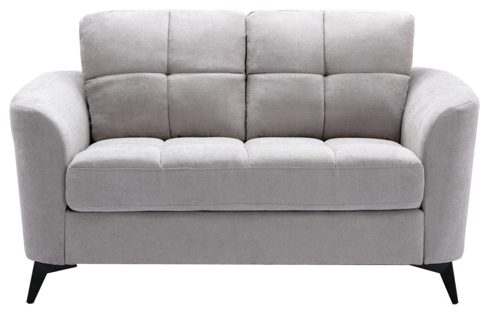 Benzara BM287964 Odin 60" Modern Loveseat, Tufted Cushions, Light Gray