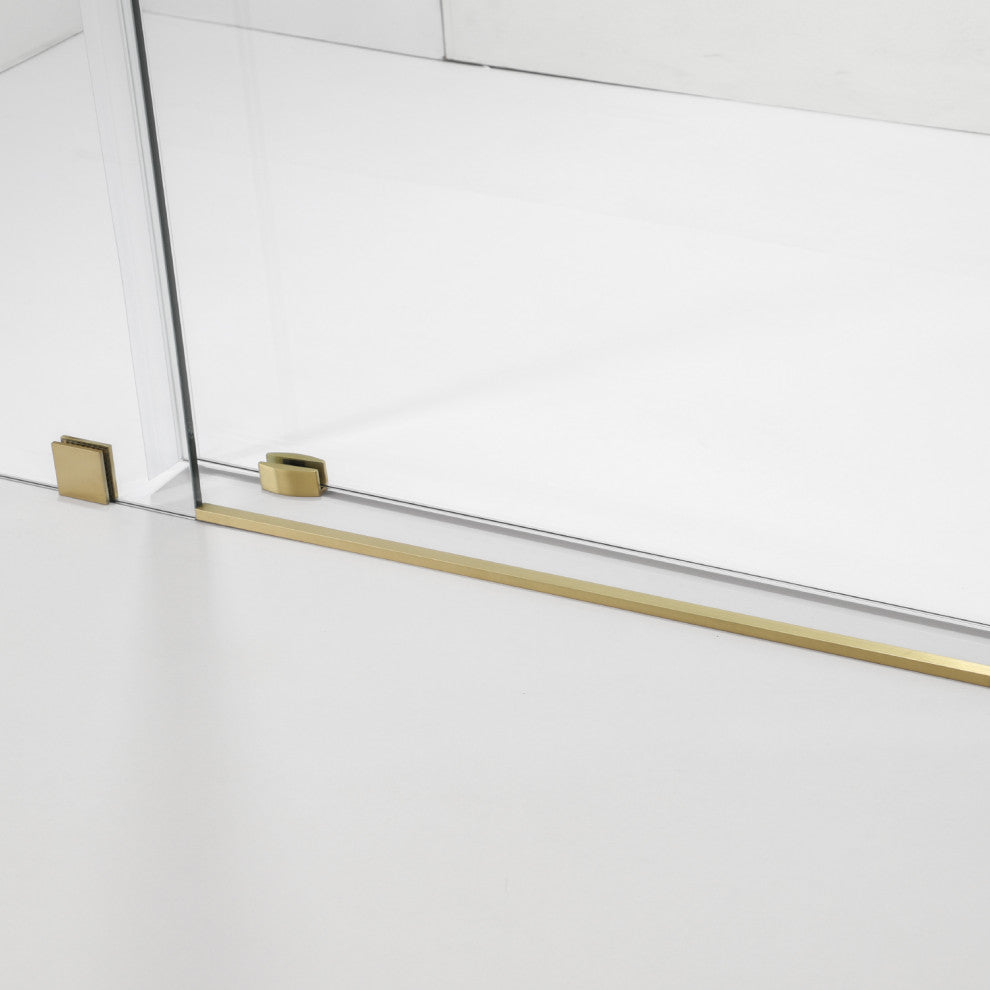 Villena Single Sliding Frameless Shower Door, Brushed Gold, 60"