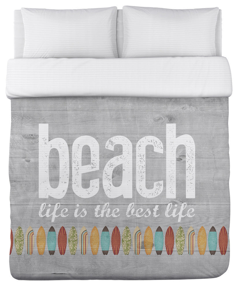 Beach Life, Gray Lightweight Full Queen Duvet Cover