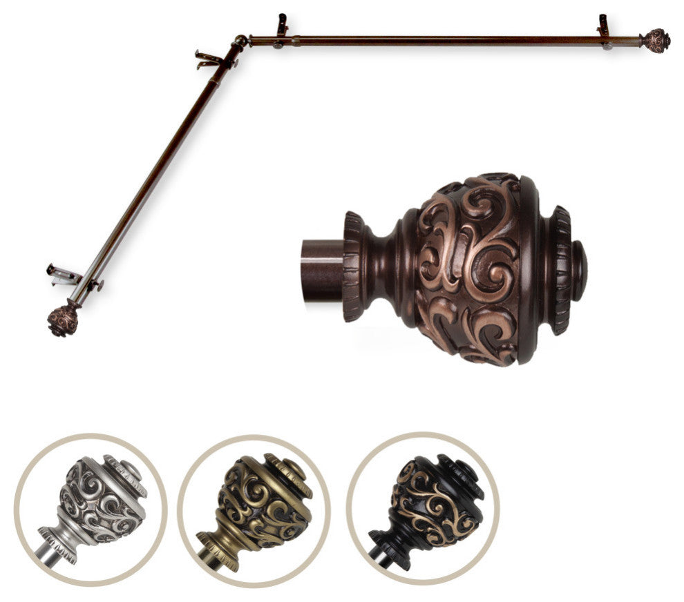 Harmony Corner Window Single Curtain Rod 13/16" Diameter, Cocoa, 48-84"