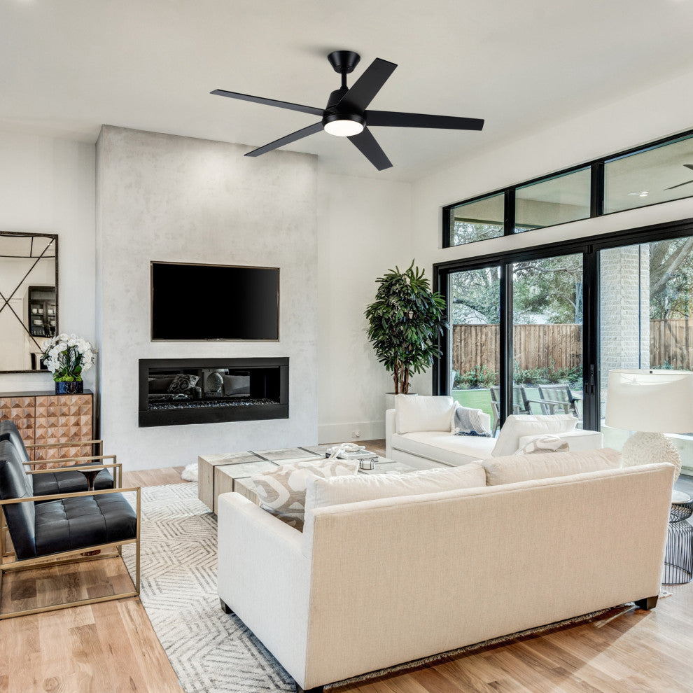 52-inch Modern 5-blade Black Ceiling Fan with Light