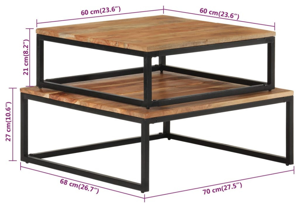 vidaXL Nesting Coffee Tables 2 pcs Solid Acacia Wood