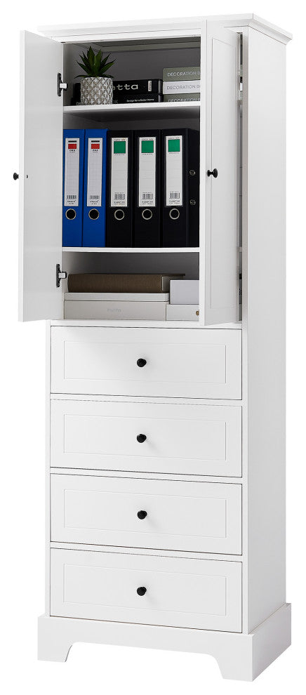 24 in. W x 68 in. H MDF Bathroom Storage Cabinet with Two Doors and Four Drawers, White