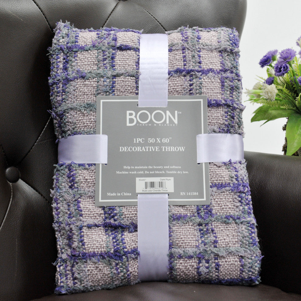 Multi Color Chenille Throw, Dark Plum, 60"x80"