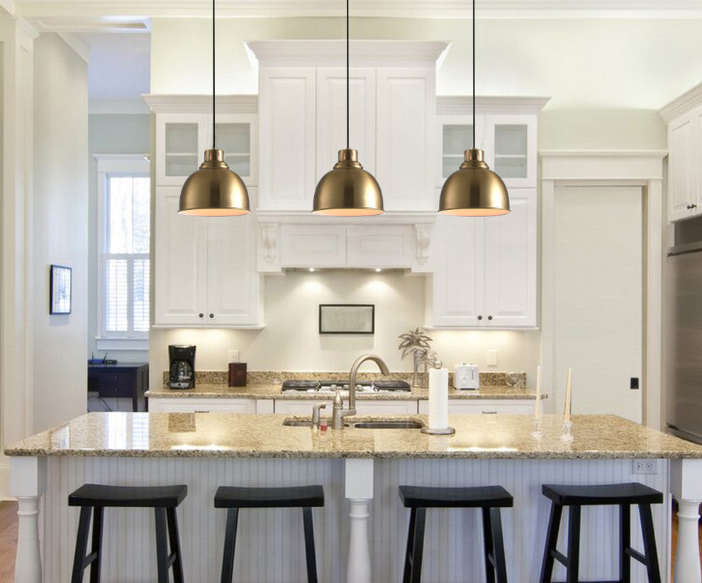 1-Light Single Dome Pendant Modern Brass Hanging Light, Brass