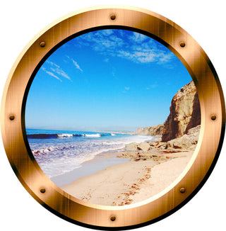 Beach Porthole 3D Ocean Wall Decal Peel And Stick Decor, 14" Diameter