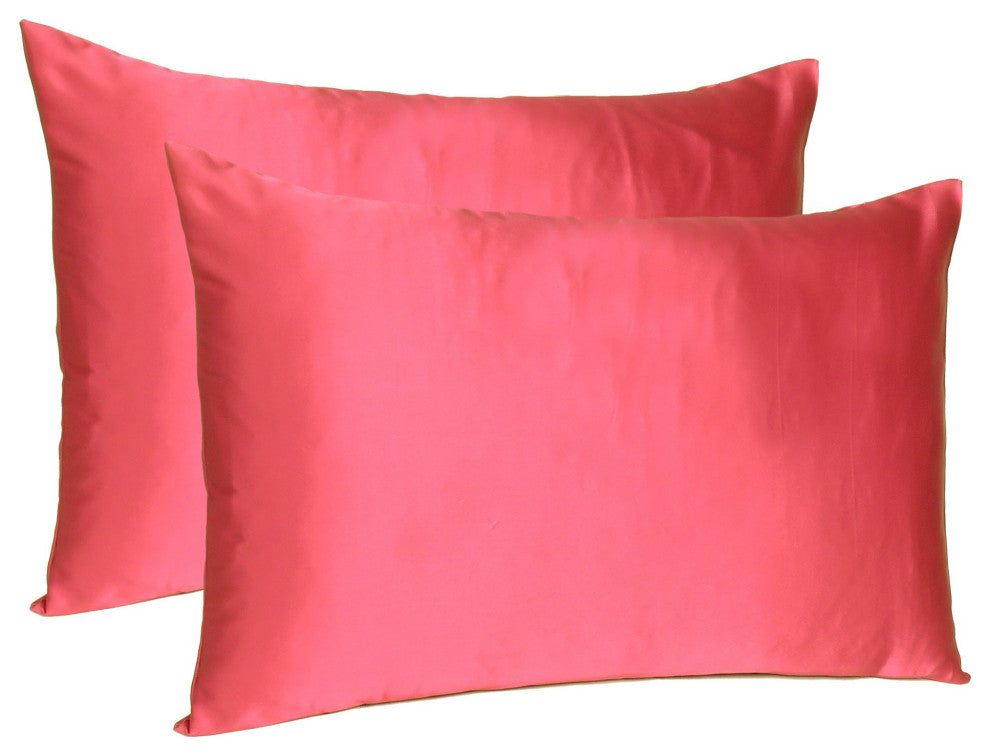 Poppy Red Dreamy Set Of 2 Silky Satin Queen Pillowcases
