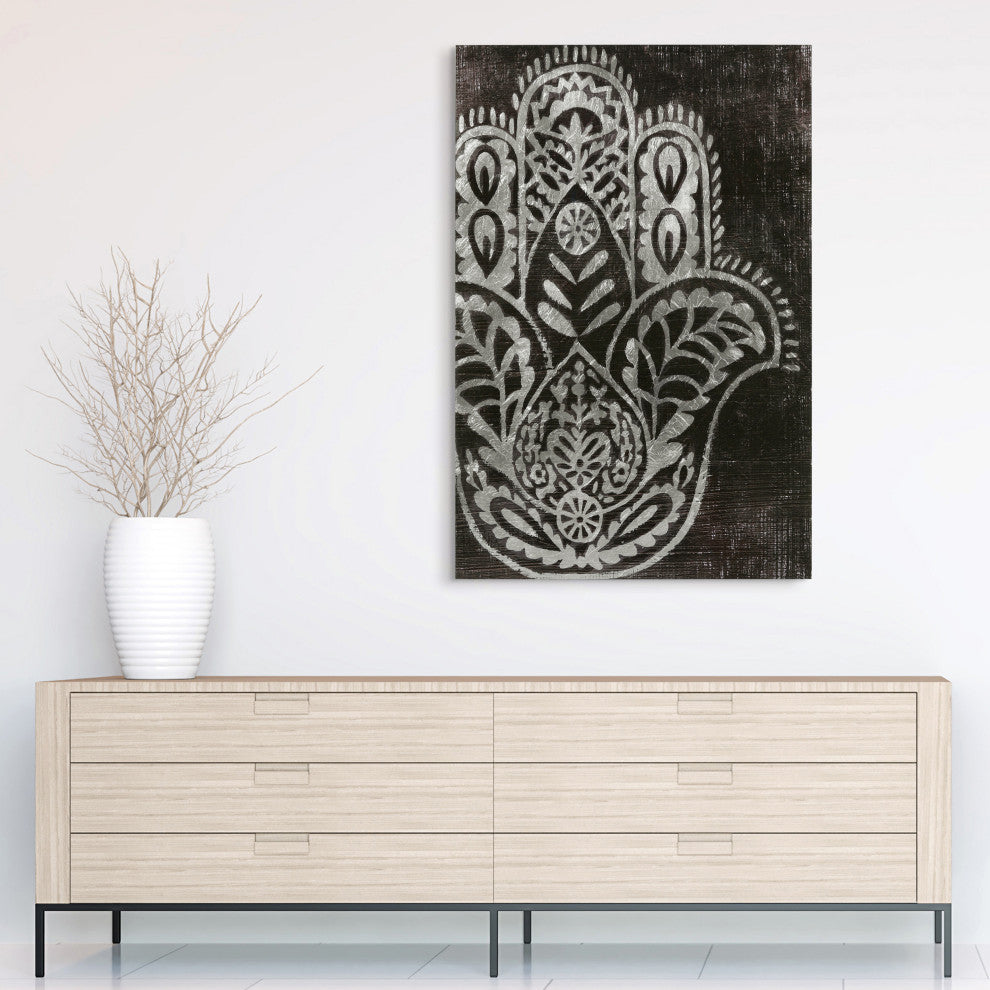 "Night Hamsa I" Wall Art Reverse Printed Tempered Glass With Silver Leaf