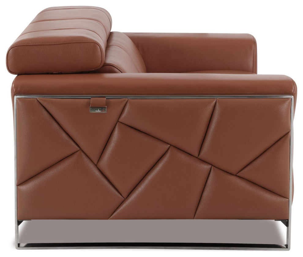 Trento Genuine Italian Leather Modern Loveseat Camel