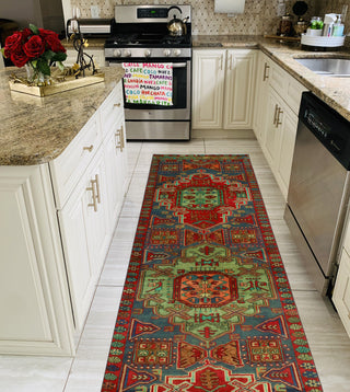 Fine Vintage Distressed Nurhan Navy/Red Runner, 3'1 x 10'4