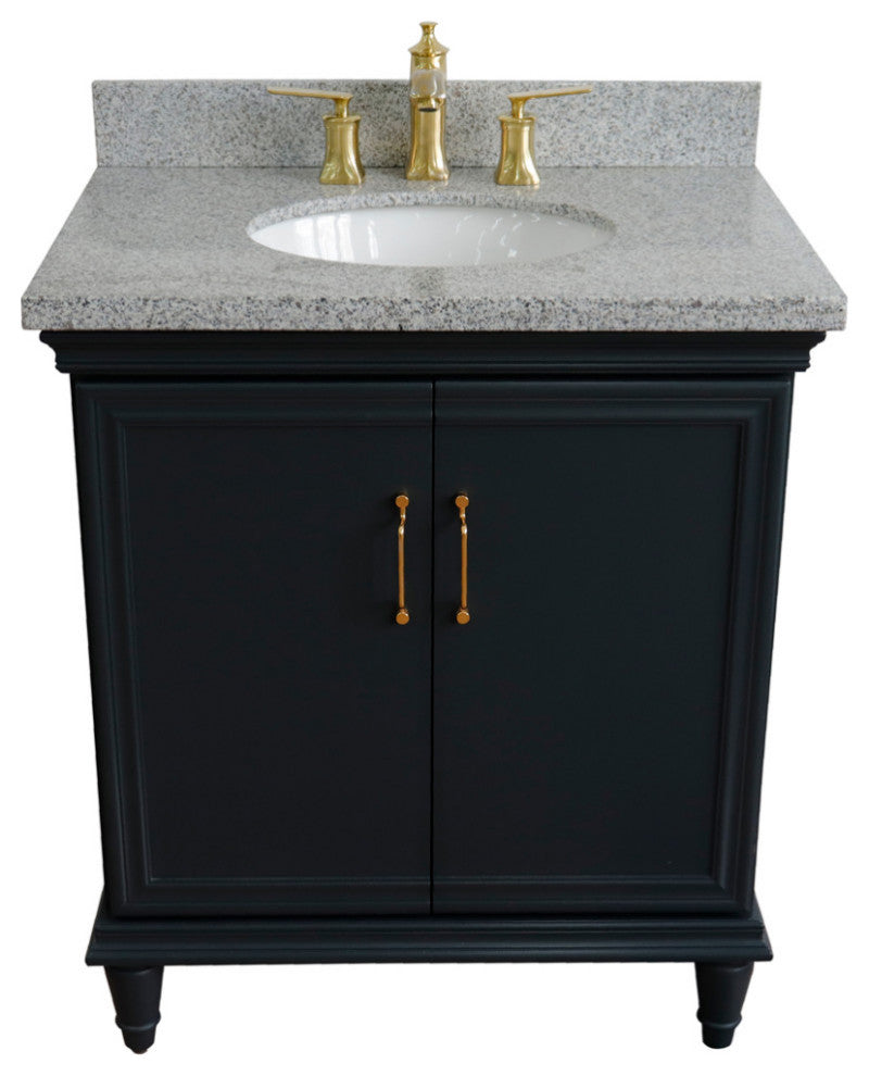 31" Single Vanity, Dark Gray Finish With Gray Granite And Oval Sink