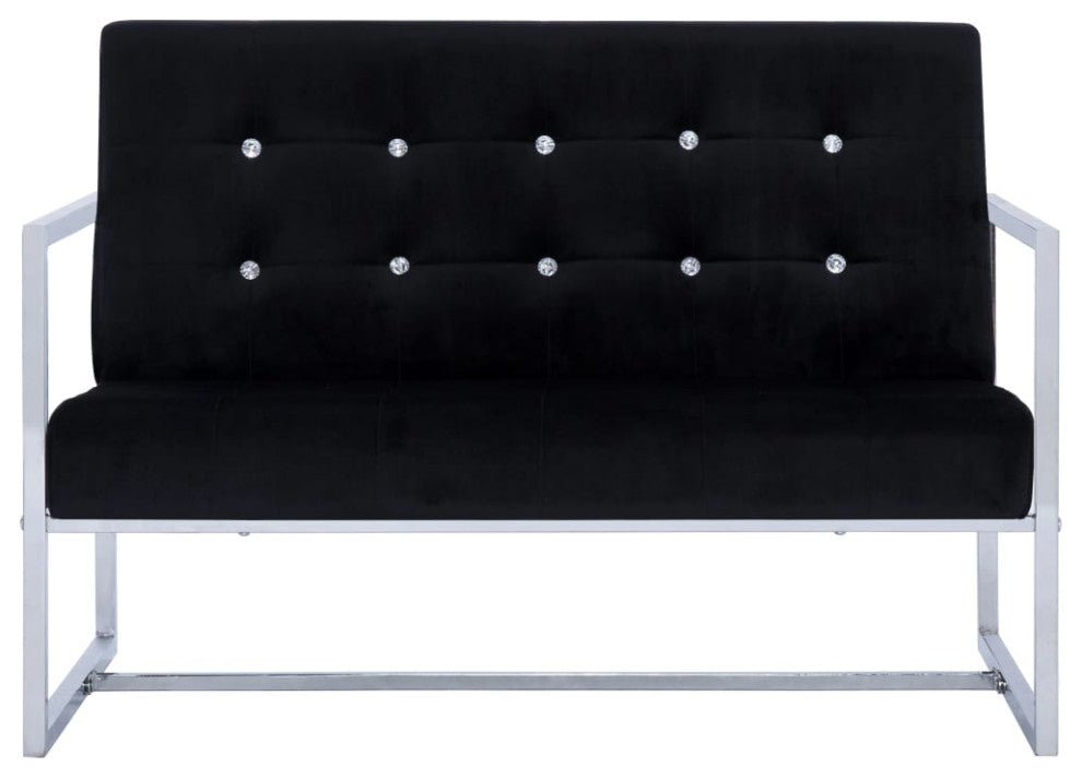 vidaXL Sofa Loveseat with Armrests for Living Room Black Chrome and Velvet
