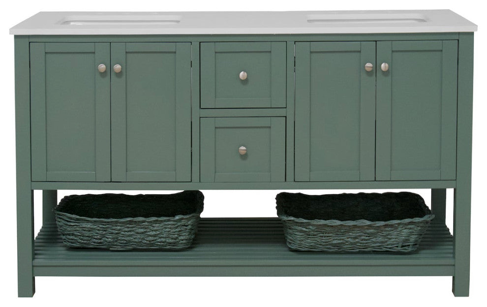 Lakeshore 60" Double Bathroom Vanity, Sage Green, Engineered White