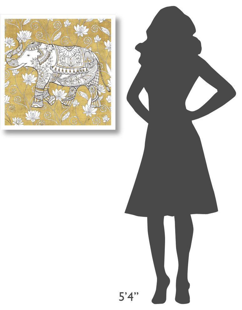 "Color my World Elephant II Gold" Paper Print by Daphne Brissonnet, 26"x26"