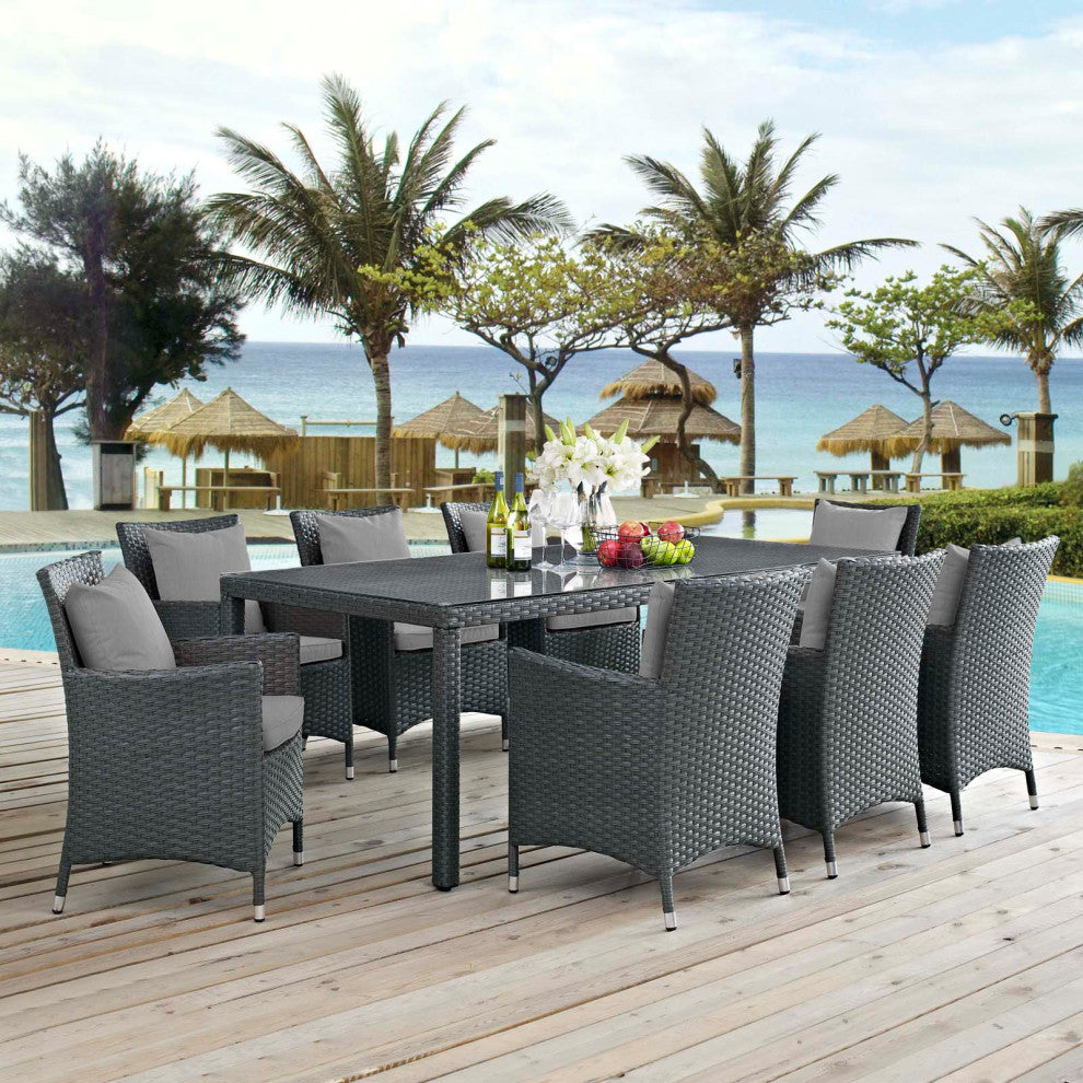 Canvas Gray Sojourn 9 Piece Outdoor Patio Sunbrella Dining Set