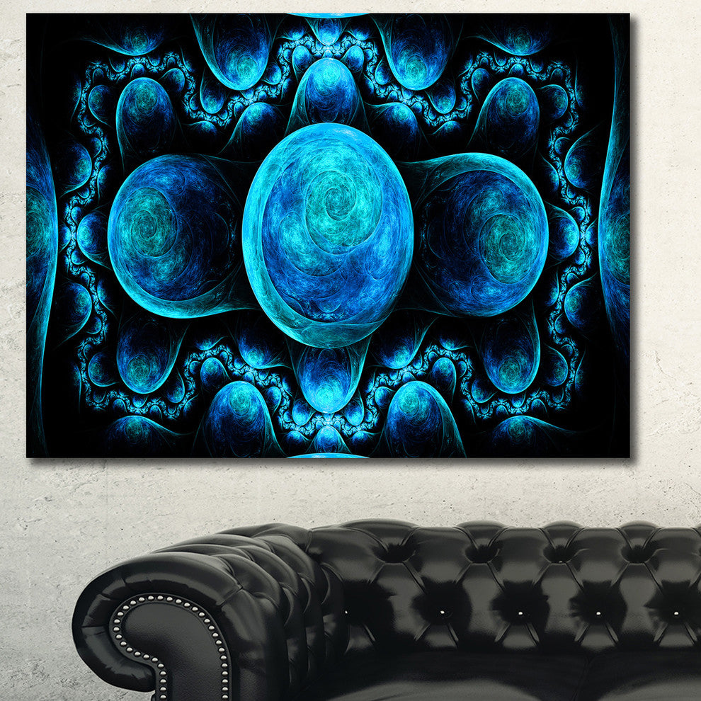 Blue Exotic Pattern on Black, Oversized Abstract Canvas Art Print, 60x40