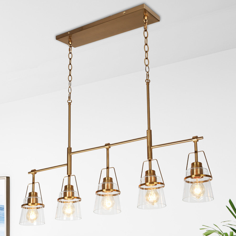 LNC 5-Light Polished Gold Modern Linear Kitchen Pendant Island Light, Linear