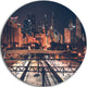 Dark Chicago Skyline And Railroad, Cityscape Disc Metal Wall Art, 23"