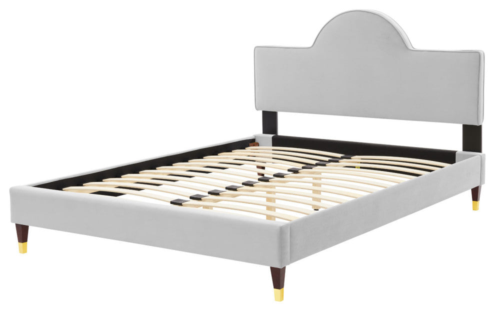 Platform Bed Frame, King Size, Gray, Velvet, Modern, Bedroom Guest Suite