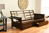 Mesa Frame Futon With Espresso Finish, Storage Drawers, Java