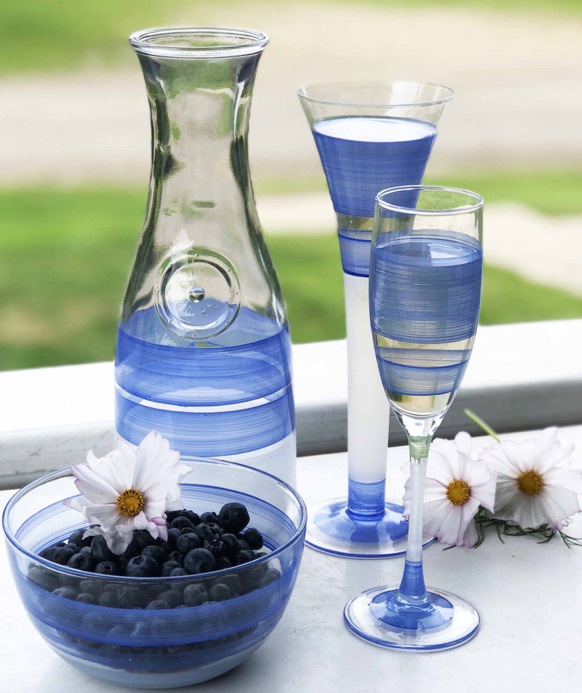 Retro Stripe Blue Champagne Glasses, Set of 2