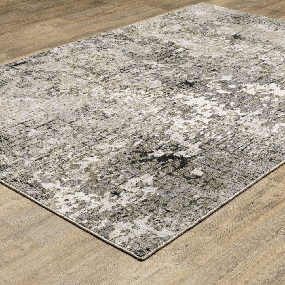 Noble Geometric Abstract Grey/ Ivory Indoor Area Rug, Grey, 3'3"x5'