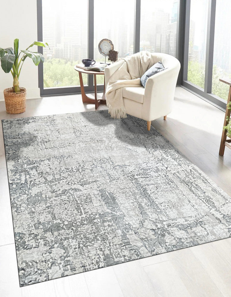 Hand-Knotted Wool Ivory/Gray Transitional Modern Modern Rug, 7' X 9'