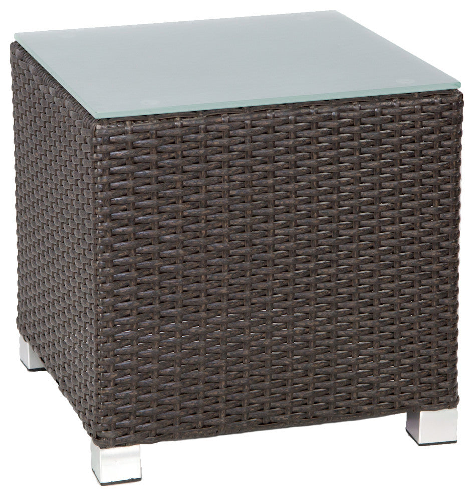 Venice Outdoor Side Table With Glass Top, Espresso Brown