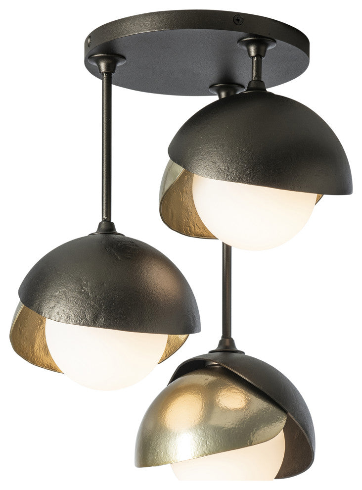 Brooklyn 3-Light Double Shade Semi-Flush, Oil Rubbed Bronze, Modern Brass