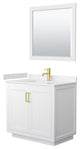 36"SGL Vanity White, LV Carrara Cult. Marble Top, Sink, Gold Trim, 34"Mirror