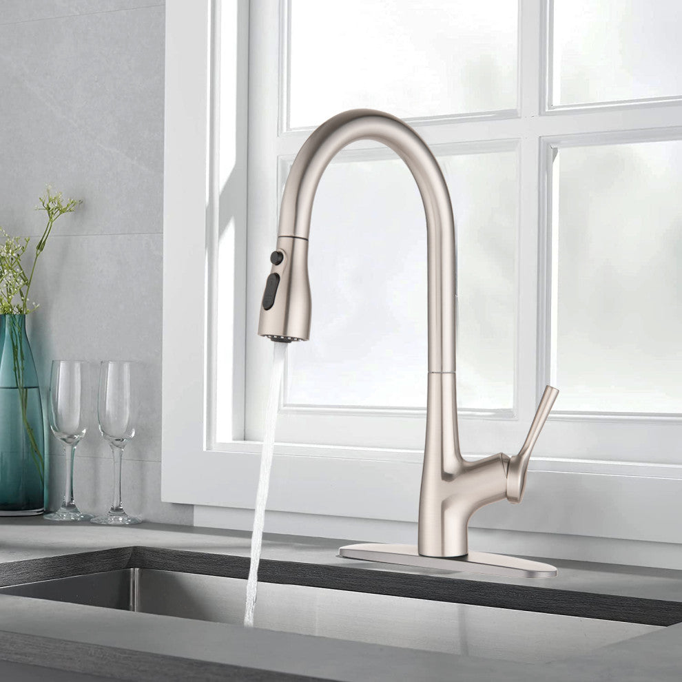 Single Handle Pull Down Kitchen Sink Faucet, Brushed Nickel