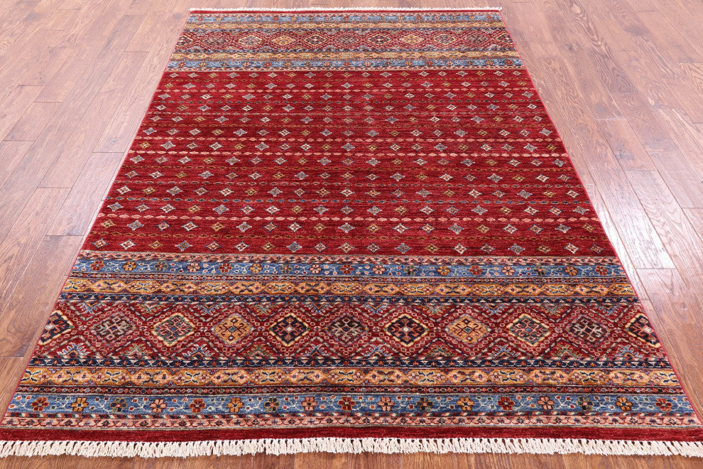 5' 8" X 8' 0" Hand Knotted Super Kazak Khorjin Wool Rug Q10450