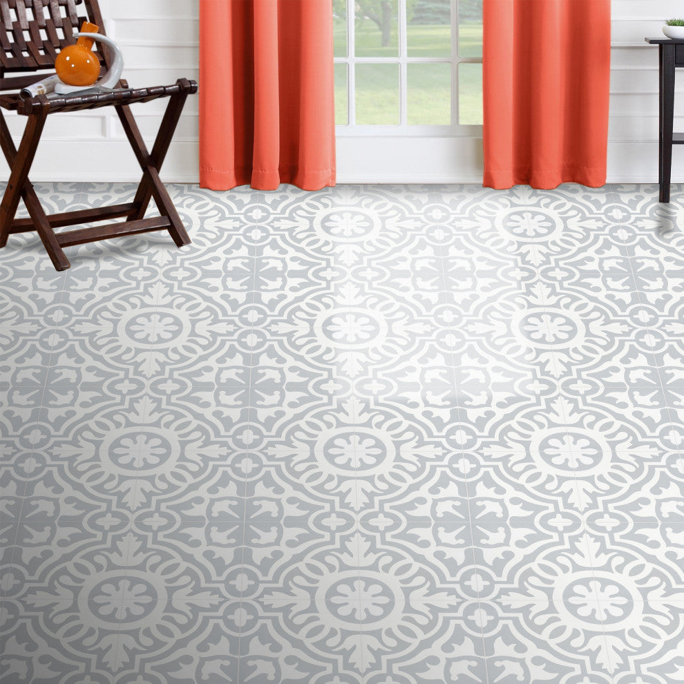 Baha Handmade Cement Tile, White/Gray, Sample