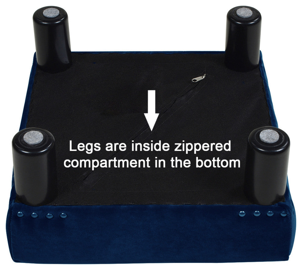 Jules 16" Square Footstool Accent Ottoman, Navy Blue Velvet
