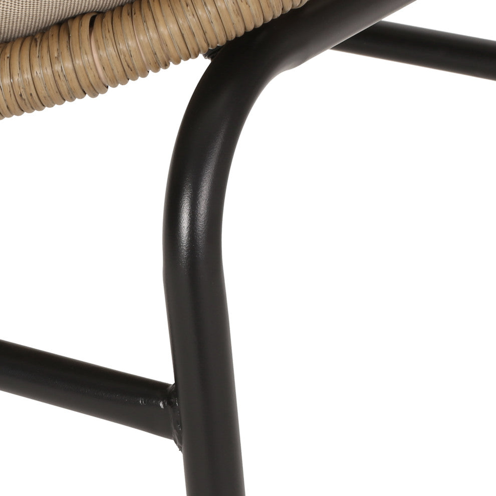Dero Outdoor Wicker Dining Chairs With Cushion, Set of 2, Light Brown and Beige