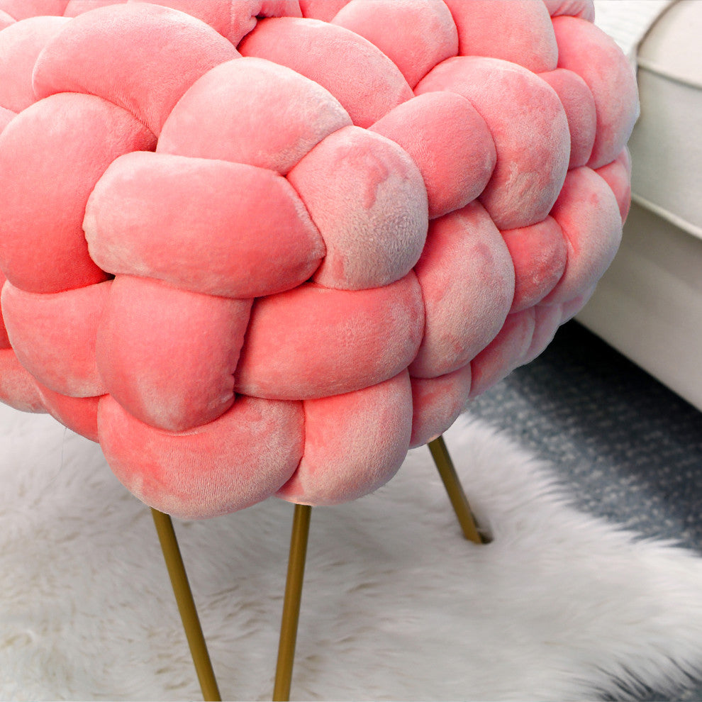 Velvet Pouf Stool Ottoman, Peach Echo, 27''x20''x20''