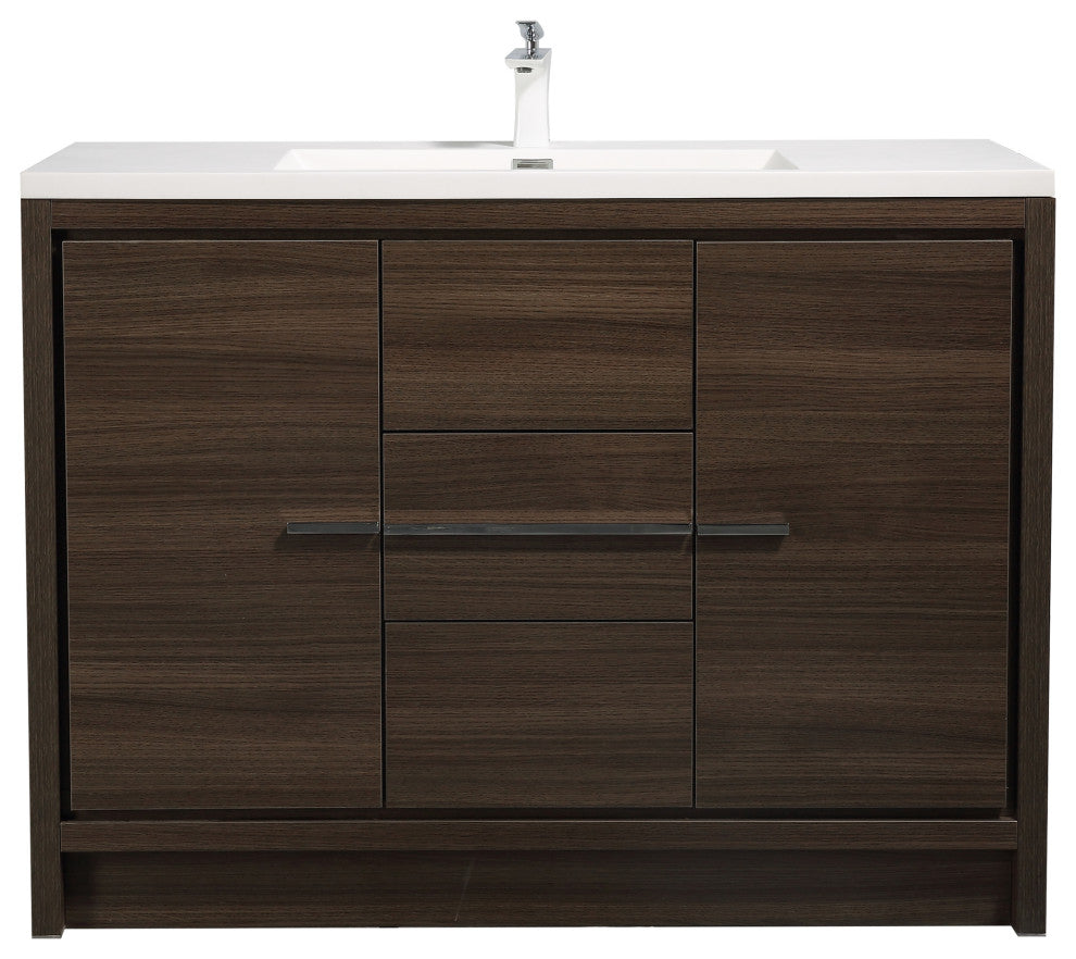 Freestanding Bath Vanity Set, Grey Oak, Integrated Solid Surface Sink, 48"