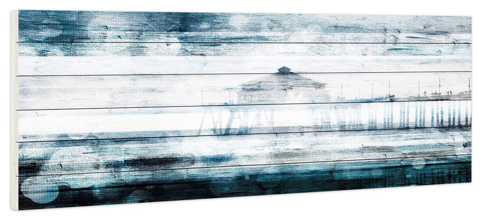"Waterspotted Pier" Print on White Wood, 60"x20"